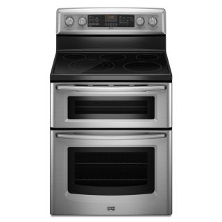 Maytag Gemini 30 in Smooth Surface 5 Element 4.2 cu ft/2.5 cu ft Self Cleaning Double Oven Electric Range (Stainless Steel)
