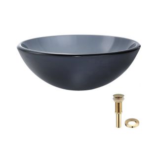 Kraus Frosted Black Tempered Glass Drop In Round Bathroom Sink (Drain Included)