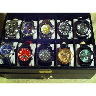 Black Classic Watch Case Display Box With Clear Glass Top Holds 20 Watches and Caddy Bay Collection Microfiber Cleaning Cloth Watches