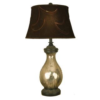 Absolute Decor 31 in 3 Way Switch Antique Black and Taupe Mercury Glass Indoor Table Lamp with Fabric Shade