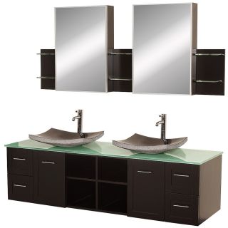 Wyndham Collection Avara 72 in x 22.25 in Espresso Vessel Double Sink Bathroom Vanity with Tempered Glass and Glass Top