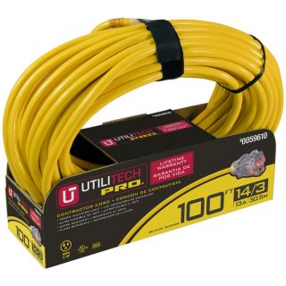 Utilitech 100 ft 13 Amp 14 Gauge Yellow Outdoor Extension Cord