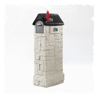 Step2 15 1/4 in x 53 3/8 in Plastic Stone Gray/Black Lockable Post Mount Mailbox with Post