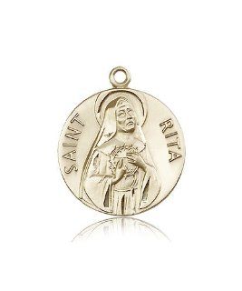 Free Engraving Included Medal 14k Gold St. Saint Rita of Cascia Medal 1 x 7/8" 0870KT w/o Chain w/Box Patron Saint of Loneliness/Lost Causes Jewelry