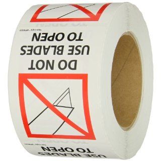 Aviditi IPM325 Rectangle International Pictorial Label, "Do Not Use Blades to Open" 3" Length x 4" Width (Roll of 500)