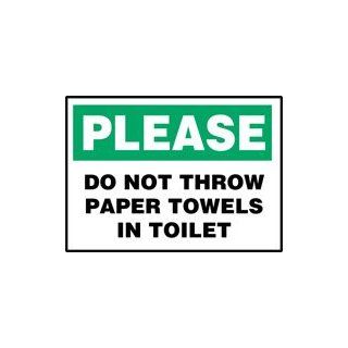 Please Do Not Throw Paper Towels In Toilet 7X10 Adhesive Vinyl Sign