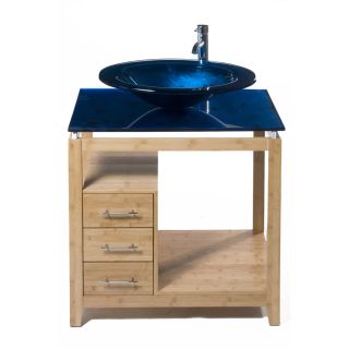 Bionic Cappuccino 31 in x 22 in Light Bamboo Single Sink Bathroom Vanity with Tempered Glass Top (Faucet Included)
