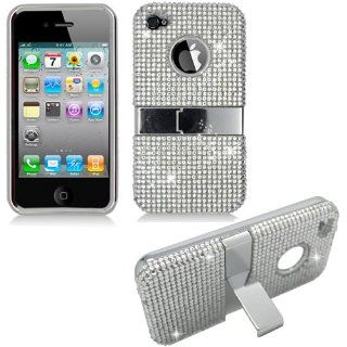 Cell Phone Snap on Cover Fits Apple iPhone 4 4S Stand Silver Full Diamond AT&T (does NOT fit Apple iPhone or iPhone 3G/3GS or iPhone 5/5S/5C) Cell Phones & Accessories