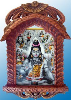 Lord Shiva Doing Meditation in Himalayas Poster Painting in Wood Craft Hand Made Jharokha   Prints