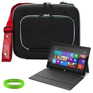 Windows Surface Tablet Case Hard BLACK RED Cube Case with Shoulder Strap, Attached Pocket to Contain Microsoft Accessories, and Reinforced Nylon Exterior for All Models of the Microsoft Window Surface Tablet ( Windows RT OS, Windows 8 Pro OS, 10.6 clear Ty