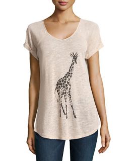 Short Sleeve Giraffe Slub Knit Tee, Sandstone