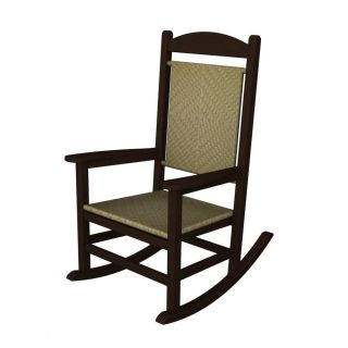 POLYWOOD Mahogany/Seagrass Recycled Plastic Woven Seat Outdoor Rocking Chair