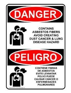 OSHA DANGER Contains Asbestos Fibers Bilingual Sign ODB 1960 PPE  Business And Store Signs 