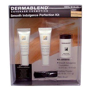 Dermablend Smooth Indulgence Perfection Kit LIGHT SHADE COVERAGE   Contains Foundation (Nude Beige & Natural Beige) x 2 (.3 oz ea.) plus Setting Powder .18 oz and Mini Brush  Concealers Makeup  Beauty