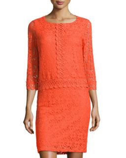 3/4 Sleeve Lace Dress, Summer Orange