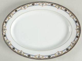 Noritake Chandella 11 Oval Serving Platter, Fine China Dinnerware   Blue,Black,