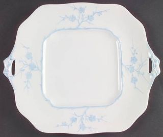 Spode Geisha Light Blue Square Handled Cake Plate, Fine China Dinnerware   Blanc