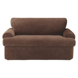 Sure Fit Stretch Pique 3 Pc T Loveseat Slipcover   Chocolate