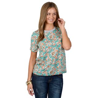 Hailey Jeans Co. Juniors Cuffed Short sleeve Floral Print Top