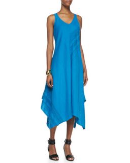 Womens Sleeveless V Neck Asymmetric Linen Dress   Eileen Fisher