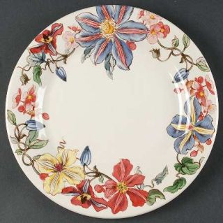Gien Clematis Dinner Plate, Fine China Dinnerware   Red/Yellow/Colored Flowers