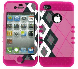 BUMPER CASE FOR IPHONE 4 SOFT HOT PINK SKIN HARD BLACK WHITE PLAID ON PINK COVER Cell Phones & Accessories