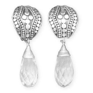 Briolette Drop Clip On Earrings 925 Sterling Silver Dangle Earrings Jewelry