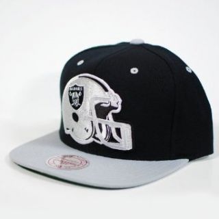 Oakland Raiders Mitchell & Ness NFL Throwback Helmet Black/Silver 2 Tone Snapback Hat Clothing