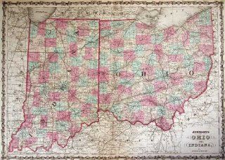 Johnson 1860 Antique Map of Ohio and Indiana  Wall Maps 