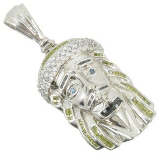 Mens diamond Jesus face multi color cross 2 14k White Gold 5.08ctw 35 mm wide and 78 mm tall JR Jewelry