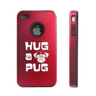 Apple iPhone 4 4S 4G Red DD279 Aluminum & Silicone Case Hug a Pug Cell Phones & Accessories