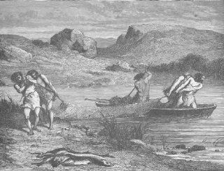 PREHISTORIC Fishing during the polished stone (Neolithic) Period, print 1893  