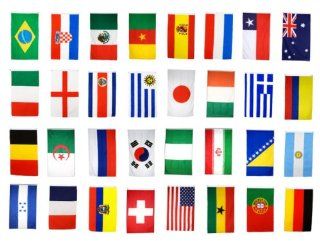 Football World Cup Flag Bunting (Standard Size)   32 Individual National Soccer Teams Represented in 2014 Soccer World Cup   10meters / 33 Ft Long / Standard Size Flags for Great Value   9"x6" each. Ideal bunting for bars, pubs, clubhouses, shops