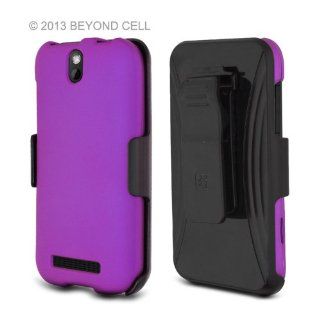 Purple, 3 in 1 Combo Set Phone Case Cover Protector + Kick Stand Belt Clip Holster + Screen Protector for HTC One SV / VL LTE (Cricket) Cell Phones & Accessories