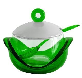 Omada M3691VP Dressing Glass Grated Cheese Bowl with Tea Spoon, Green Grass Kitchen & Dining