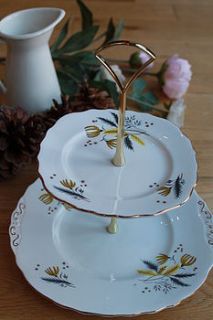colclough two tier vintage cake stand by teacup candles