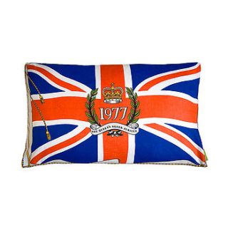 vintage 1977 union jack cushion by hunted and stuffed