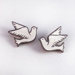 'two turtle doves' hand painted brooches by vivid please