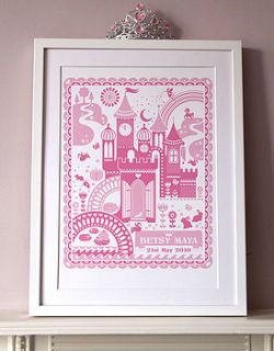 personalised new baby princess castle print by pepper print shop