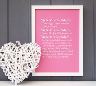 personalised couples dictionary print by coconutgrass