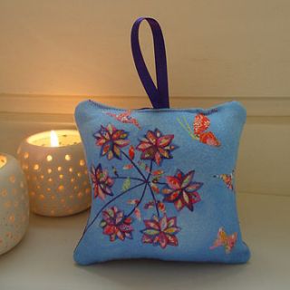 butterfly and bird lavender cushion by isana design