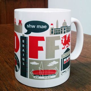 cardiff city typographic mug by susan taylor