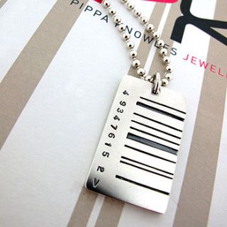 wide barcode tag pendant by pippa knowles jewellery