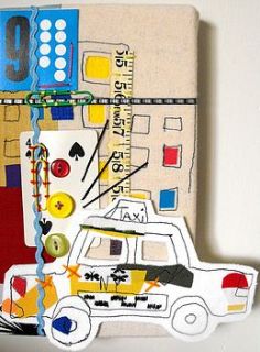 new york with taxi number 9    textile panel by rachel coleman designs