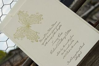 butterfly letterpress wedding invitation by letterpress design