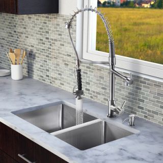 Vigo 29 x 20 Double Bowl Kitchen Sink with Sprayer Faucet
