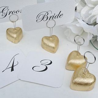 gold heart place card/ table number holder by hamble & pops