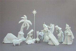 Porcelain Origami 14 Piece Nativity Set with Animals   Nativity Figurine Sets