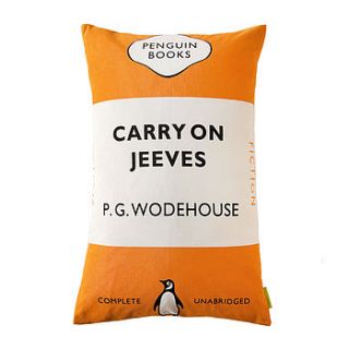 penguin 'carry on jeeves' books cushion by hunted and stuffed