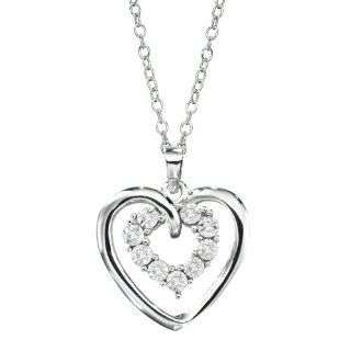DiAura Sterling Silver Diamond Accent Double Heart Pendant Necklace Jewelry